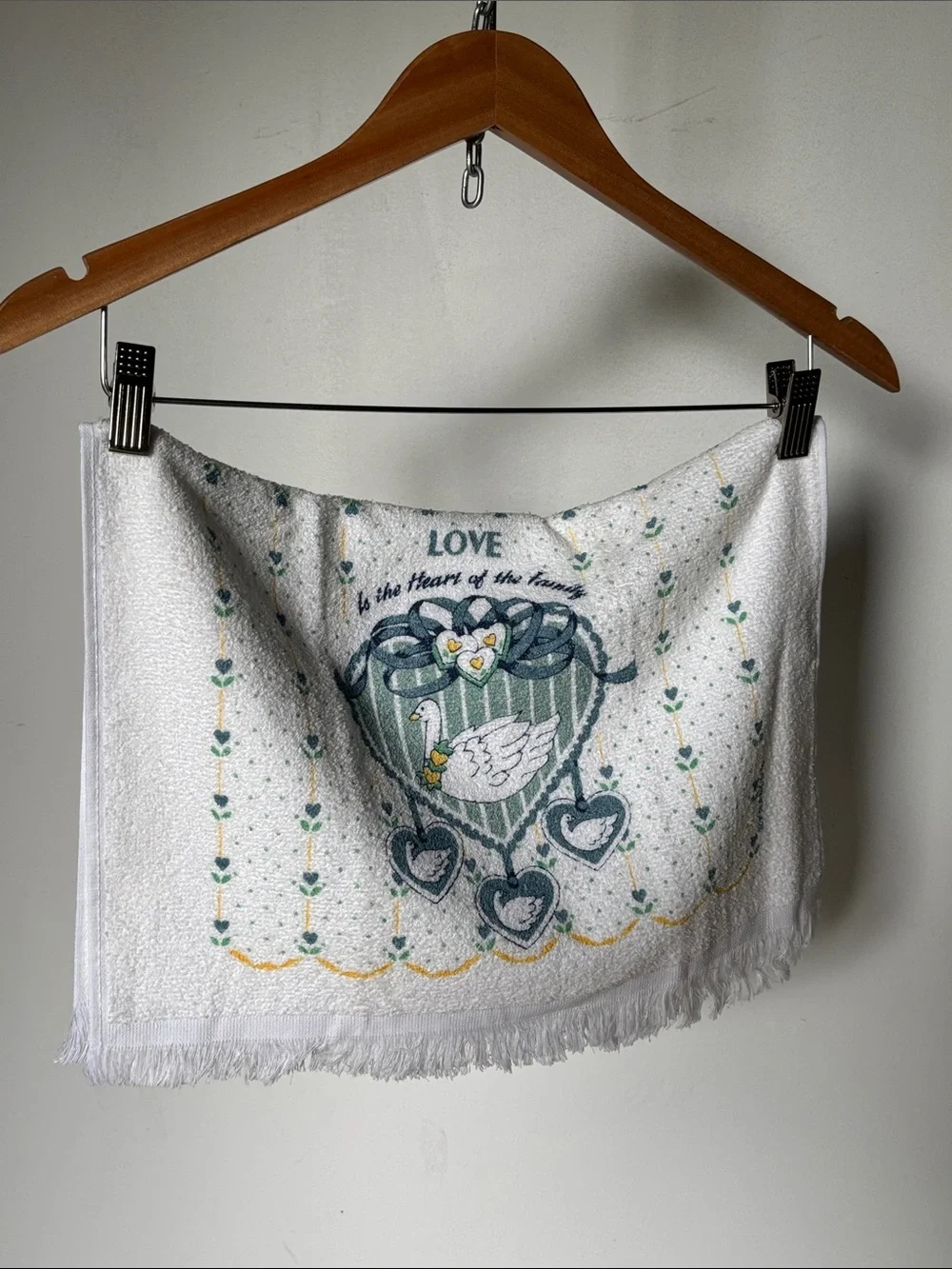 Vintage 1970s 1980s St. Marys Love Family Swan Hand Towels Set of Two
